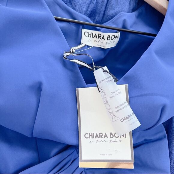 Chiara Boni V-Neck 3/4-Sleeve A-Line Gown with Sheer Skirt Overlay size 8 - Picture 10 of 10